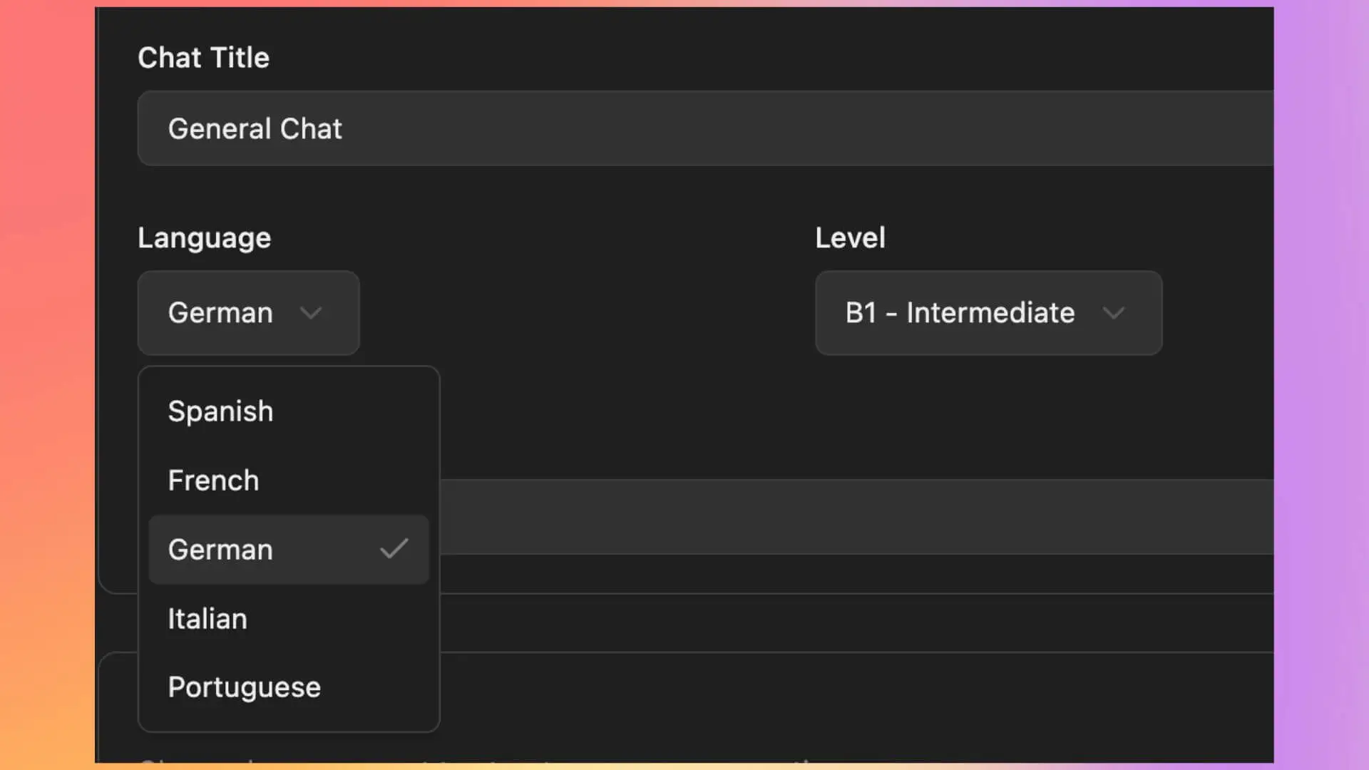 Multiple languages interface